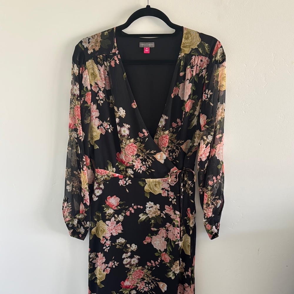 Vince Camuto Pink and Tan Sheath Dress with Bishop Sleeves